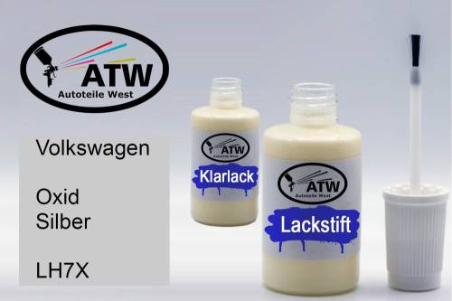 Volkswagen, Oxid Silber, LH7X: 20ml Lackstift + 20ml Klarlack - Set, von ATW Autoteile West.